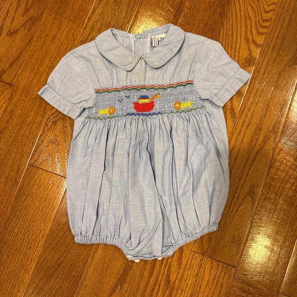 Unknown Other - Vintage Smocked Noah’s Ark Animal Romper Embroidery Short Sleeve 12 Months